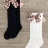 Knee High Silk Leopard Bow Socks -Children's boutique clothing IMG 2663 Edit