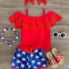 American Cold Shoulder Sequin Short Set -Children's boutique clothing IMG 2687 Edit