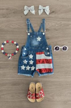 Stars & Stripes Sequin Denim Overalls
