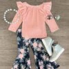 Pink Velvet Floral Bell Bottom Set 1 Pink Velvet Floral Bell Bottom Set -Children's boutique clothing IMG 2766 Edit