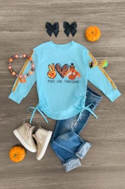 "Peace, Love, Thanksgiving" Blue Long Sleeve Top