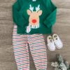 Green Striped Reindeer Pajama Set -Children's boutique clothing IMG 2912 Edit