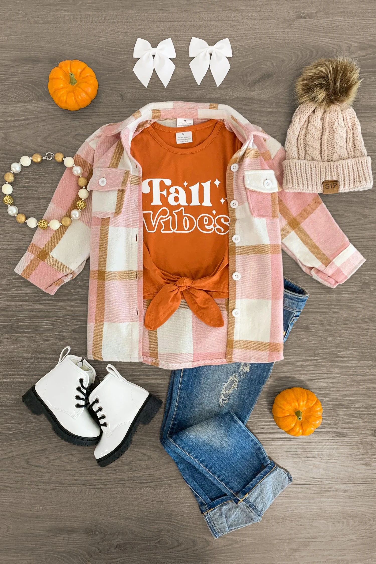 "Fall Vibes" Orange & Pink Flannel Shirt Set 3 "Fall Vibes" Orange & Pink Flannel Shirt Set
