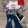 "Christmas With My Herd" Cow Denim Bell Bottom Set