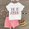 "He Is Risen" White & Pink Short Set -Children's boutique clothing IMG 3322 Edit