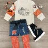 "Hello Fall" Orange Legging & Denim Short Set 2 "Hello Fall" Orange Legging & Denim Short Set -Children's boutique clothing IMG 3352 Edit