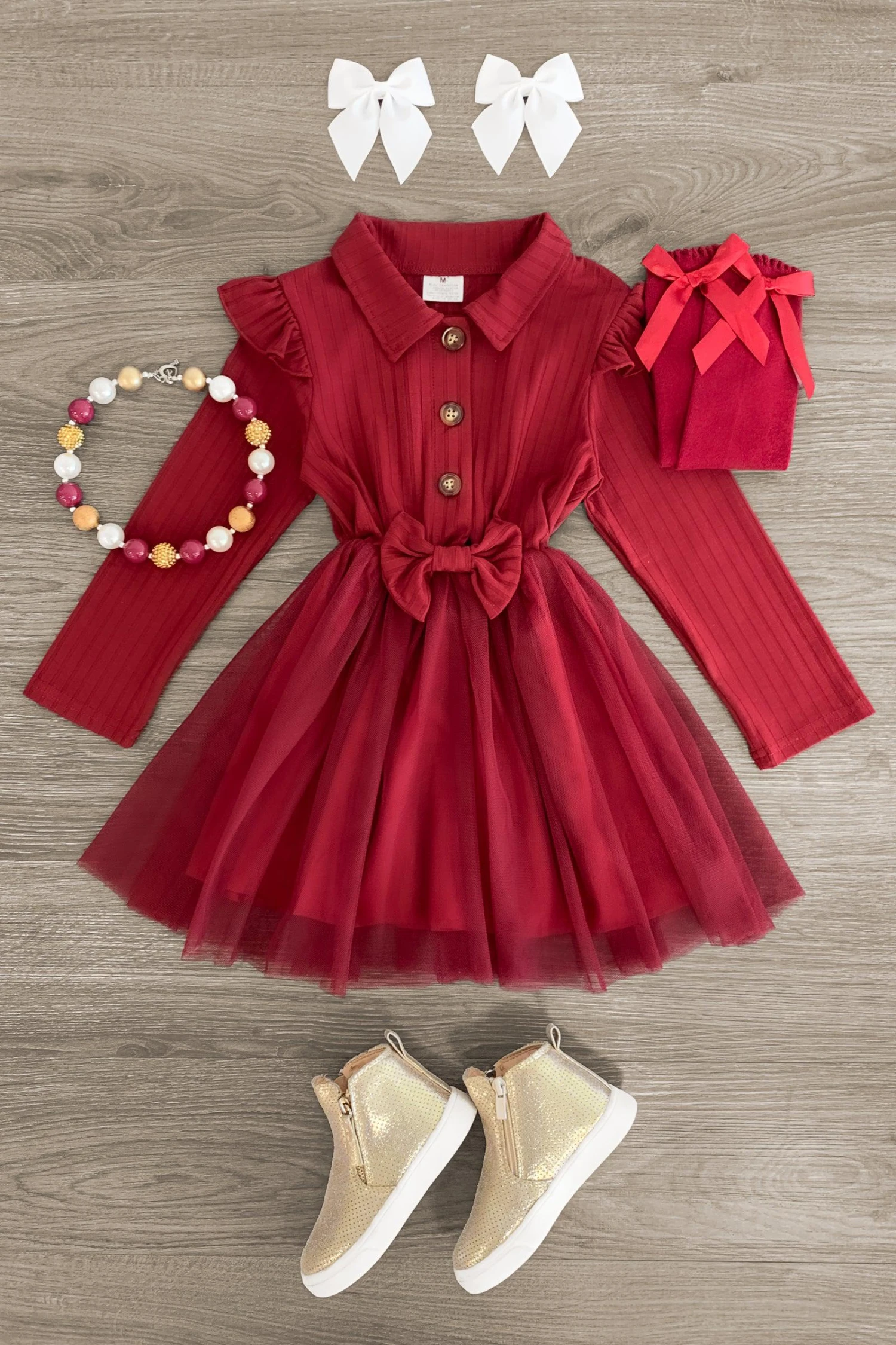 Burgundy Tulle Collar Dress 3 Burgundy Tulle Collar Dress