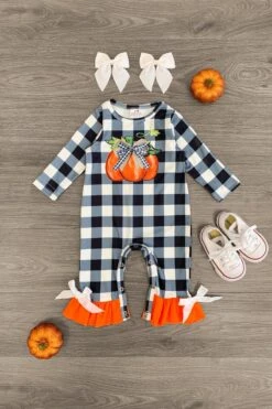 Black Plaid Pumpkin Romper