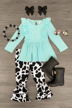 Blue Lace Ruffle & Cow Bell Bottom Set