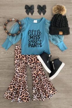 "Little Miss Sassy Pants" Leopard Bell Bottom Set