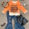 "It's Just A Bunch Of Hocus Pocus" Orange Denim Bell Bottom Set -Children's boutique clothing IMG 3707copy Edit