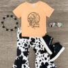 "Not In The Mooood" Coral Cow Bell Bottom Set -Children's boutique clothing IMG 3748 Edit