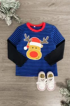 Blue Striped Rudolph Top