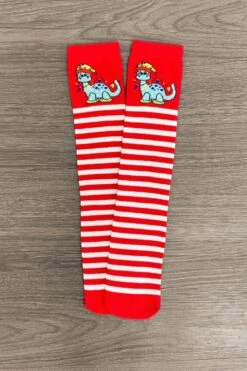 Striped Christmas Dinosaur Socks