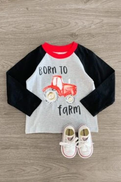 "Born To Farm" Gray & Black Tractor Top