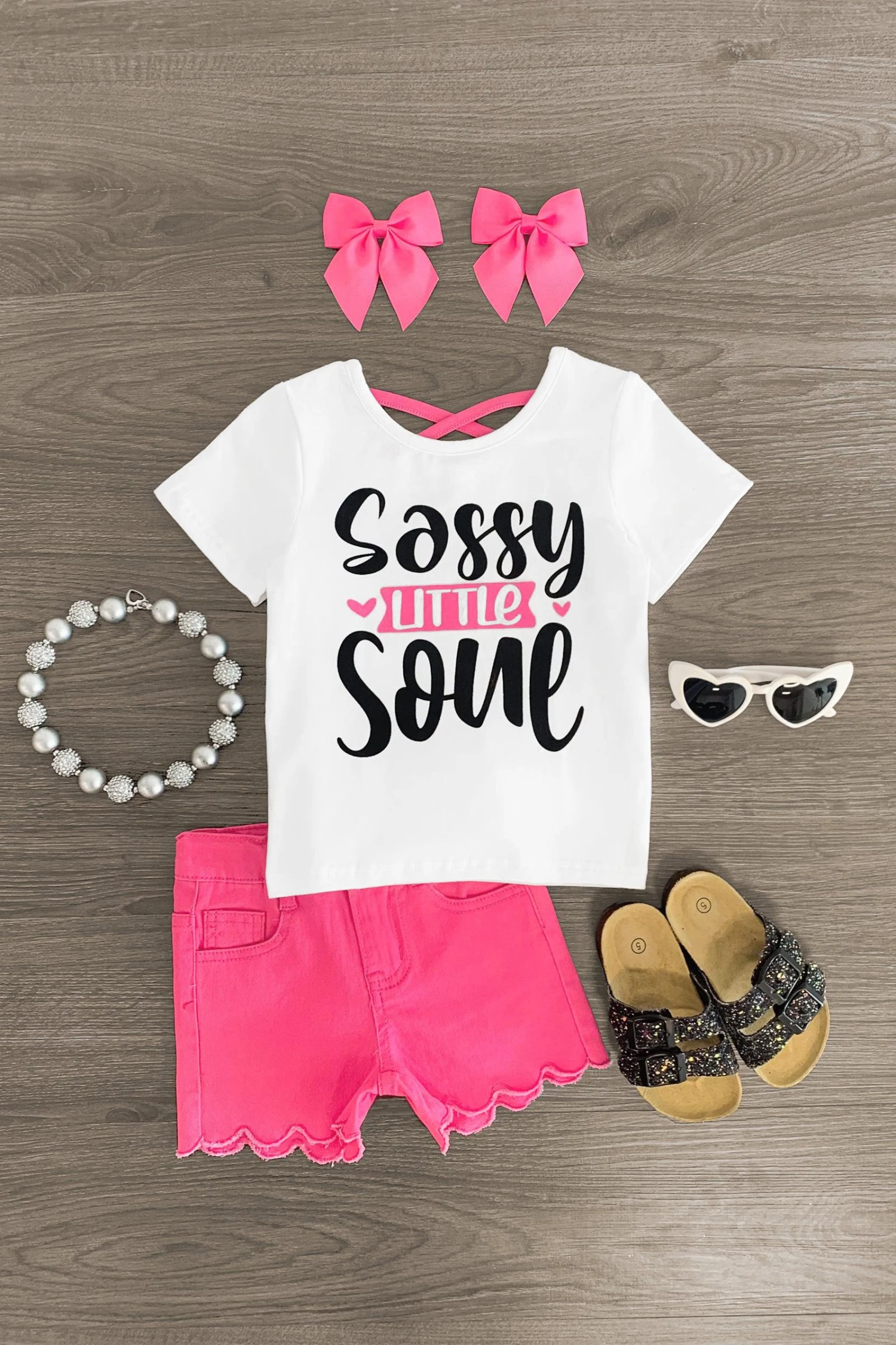 "Sassy Little Soul" Pink Denim Short Set 3 "Sassy Little Soul" Pink Denim Short Set