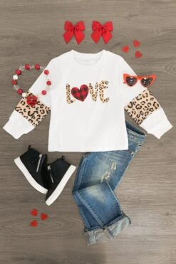 "Love" White & Cheetah Long Sleeve Top
