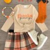 "Thanksgiving" Plaid Flannel Skirt Set -Children's boutique clothing IMG 4047copy Edit