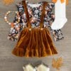 Floral Brown Velvet Suspender Skirt Set -Children's boutique clothing IMG 4064 Edit