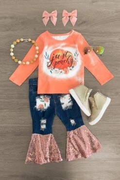 "Just Peachy" Sequin Denim Bell Bottom Set