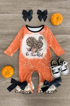 "Be Thankful" Orange Cheetah Turkey Romper