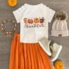"Thankful" Orange Pleated Skirt Set -Children's boutique clothing IMG 4138 Edit