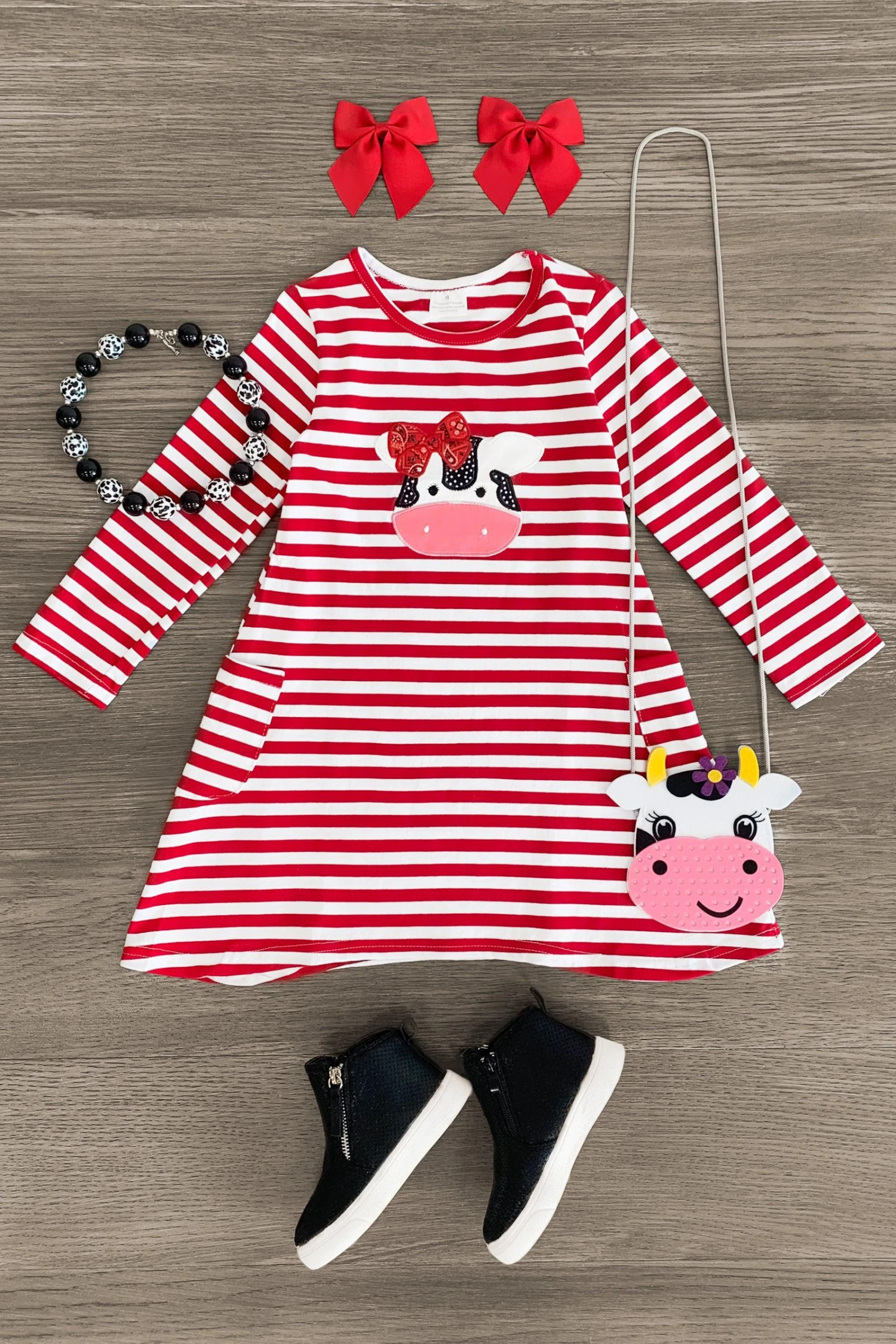 Red & White Striped Cow Pocket Dress 3 Red & White Striped Cow Pocket Dress