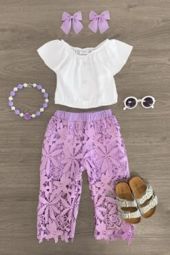 Lavender Floral Lace Pant Set