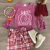 "Thankful" Plum Plaid Skirt Set