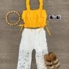 Mustard & White Floral Lace Pant Set -Children's boutique clothing IMG 4413 Edit