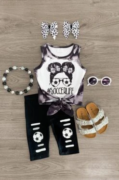 "#SoccerLife" Black Capri Set