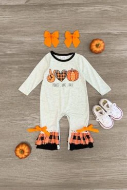 "Peace Love Fall" Orange & Black Romper