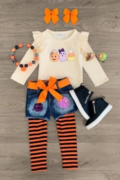 Trick Or Treat Striped Legging & Short Set