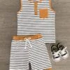 White & Tan Striped Short Set -Children's boutique clothing IMG 4787 Edit