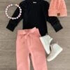Black & Dusty Pink Pant Set