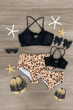 Children's boutique clothing 15 Mom & Me - Black Cheetah High Waisted Bikini