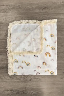 White Rainbow Muslin Blanket