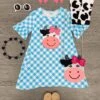Blue Gingham Cow Dress -Children's boutique clothing IMG 4937 Edit