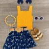 Mustard & Navy Daisy Skirt Set -Children's boutique clothing IMG 5089 Edit 2