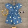 Daisy Cold Shoulder Chambray Romper -Children's boutique clothing IMG 5291 Edit