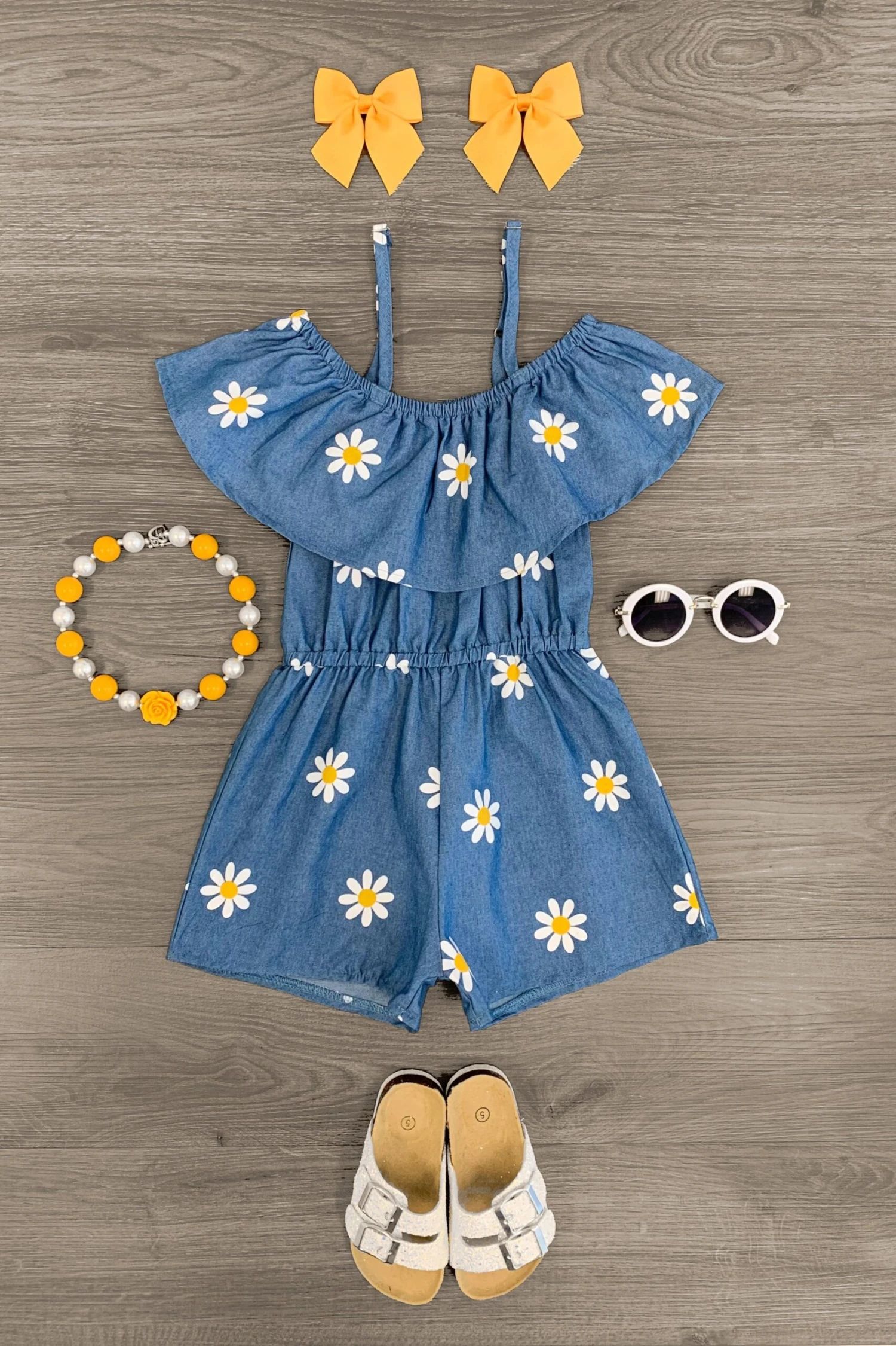 Daisy Cold Shoulder Chambray Romper 3 Daisy Cold Shoulder Chambray Romper