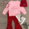 "Tis The Season" Velvet Sequin Bell Bottom Set -Children's boutique clothing IMG 5348 Edit