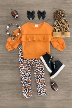 Orange Ruffle Cheetah Football Legging Set