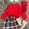 Red Pearl Plaid Skirt Set -Children's boutique clothing IMG 5582 Edit