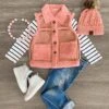 2 Piece - Pink Suede Fur Vest Set