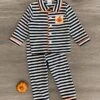 Striped Button Up Pumpkin Pajama Set -Children's boutique clothing IMG 5599 Edit