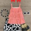 Red & White Striped Cow Short Set -Children's boutique clothing IMG 5659 Edit
