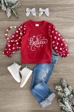 "Believe" Red Long Sleeve Top