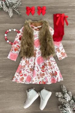 "Merry & Bright" Gingerbread Hot Cocoa Dress -Children's boutique clothing IMG 5887 Edit
