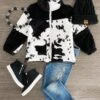 Cow Print Sherpa Jacket -Children's boutique clothing IMG 5964 Edit
